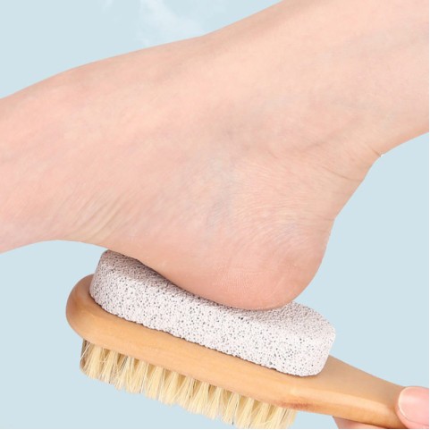 Wooden foot cleaning brush with pumice stone