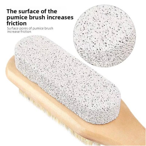 Wooden foot cleaning brush with pumice stone