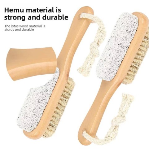 Wooden foot cleaning brush with pumice stone