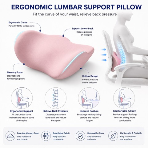 Lumbar Support Cushion U-Shaped Ergonomic Memory Foam Pillow Removable Washable