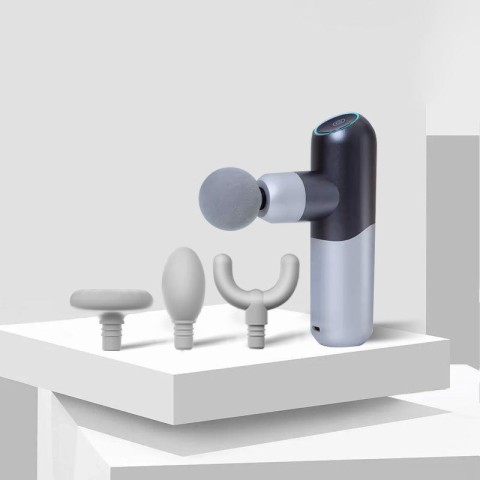 Silver-gray portable deep-tissue massage gun