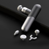 Silver-gray portable deep-tissue massage gun