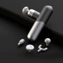 Silver-gray portable deep-tissue massage gun