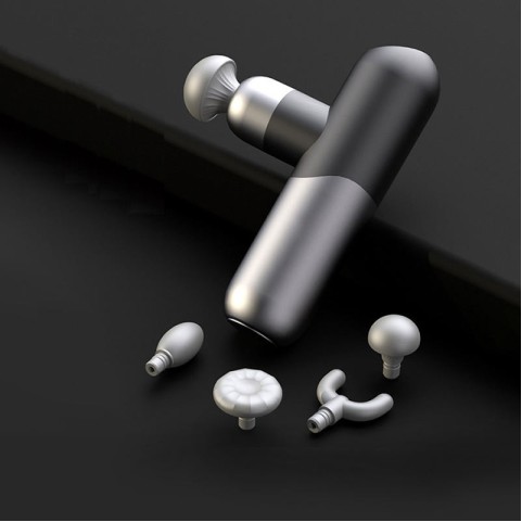 Silver-gray portable deep-tissue massage gun