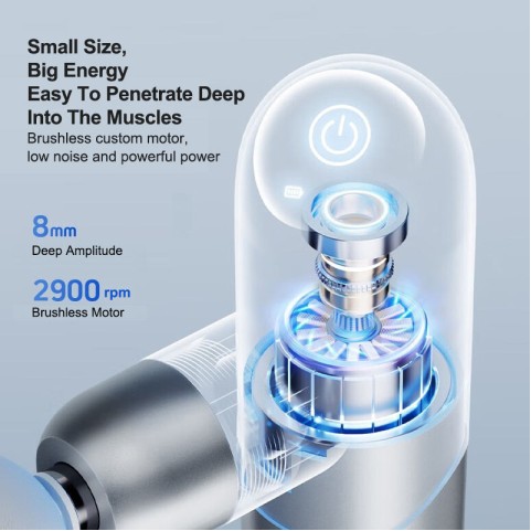 Silver-gray portable deep-tissue massage gun