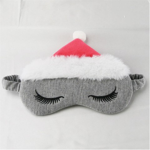 White Satin Printed Christmas Hat Sleep Mask