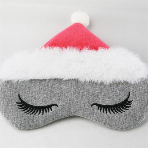 White Satin Printed Christmas Hat Sleep Mask