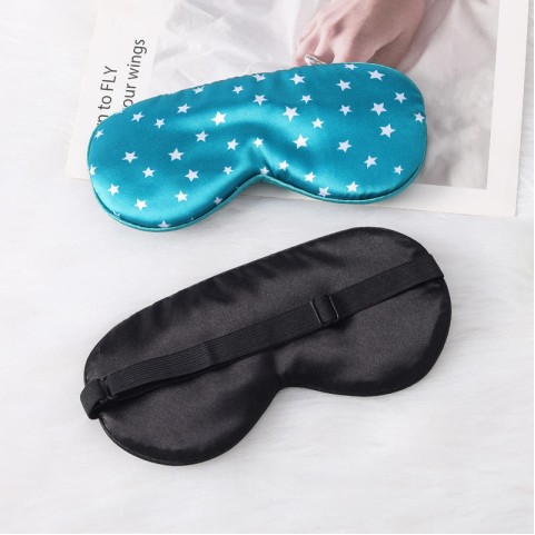 Satin Blackout Sleep Mask with Five-Pointed Star Print